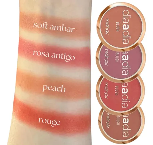 Swatches Soft &Acirc;mbar, Rosa Antigo, Peach e Rouge do Blush Matte Dia a Dia Mahav